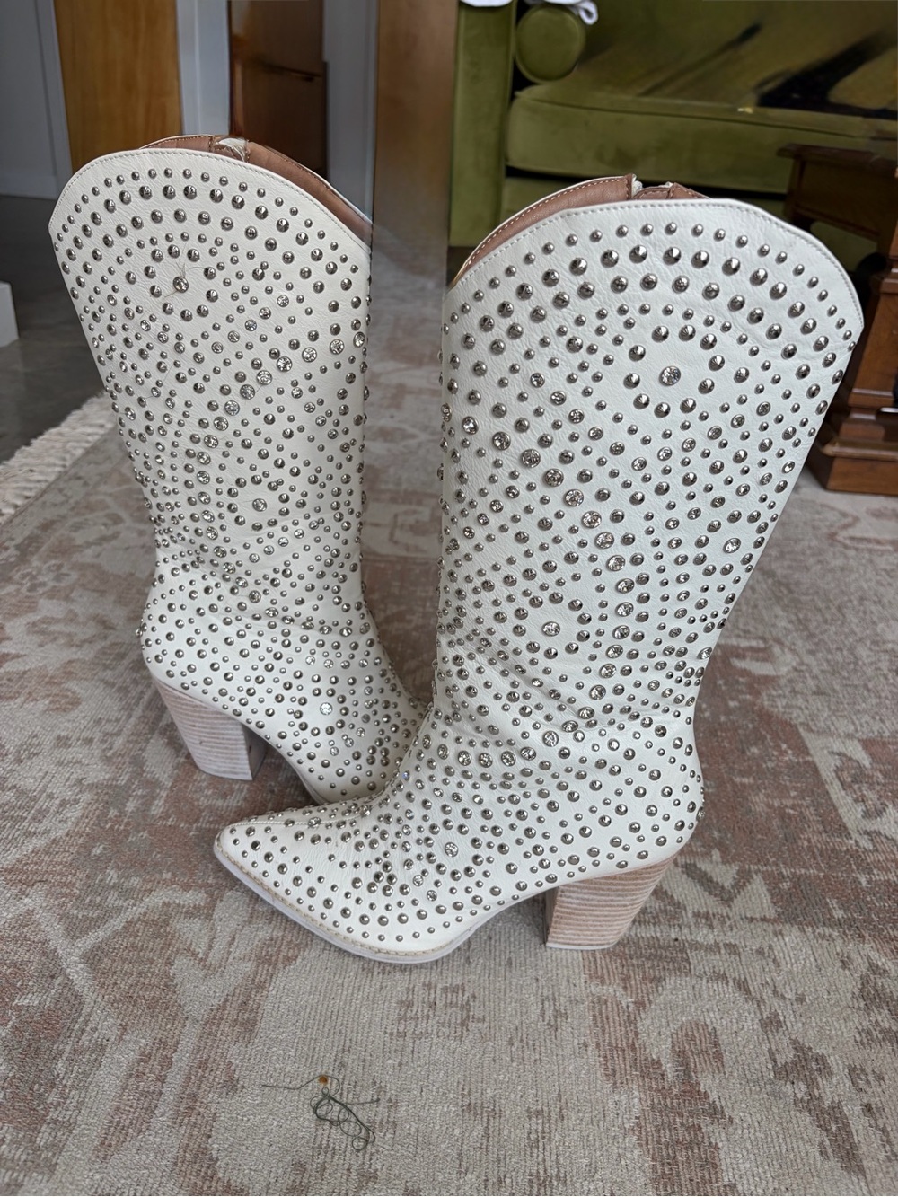 Corkys White Studded Western Mid-Calf Heeled Boots
